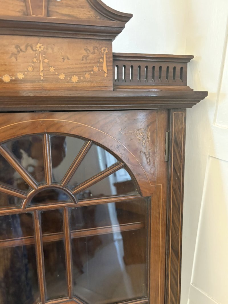 Unusual Antique Victorian Quality Inlaid Rosewood Hanging Corner Cabinet - Image 9